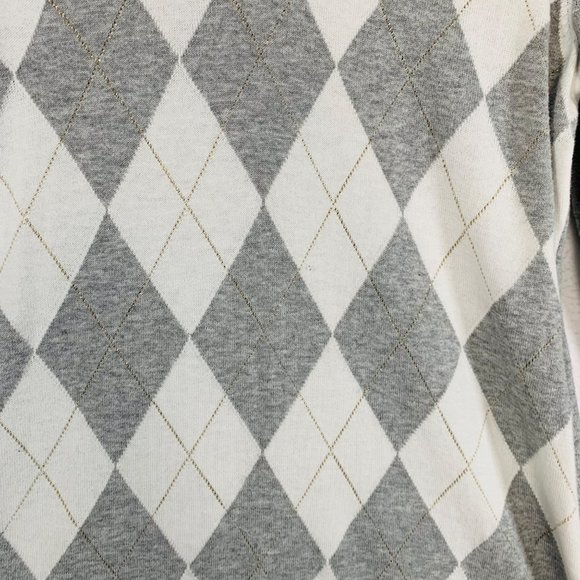Tommy Hilfiger Womens Argyle Sweater Size L V Neck Pullover Long Sleeve Gray - Picture 3 of 11